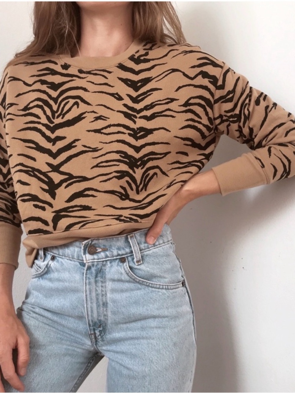 Madewell XXS Animal Tiger Stripe Crop Sweatshirt